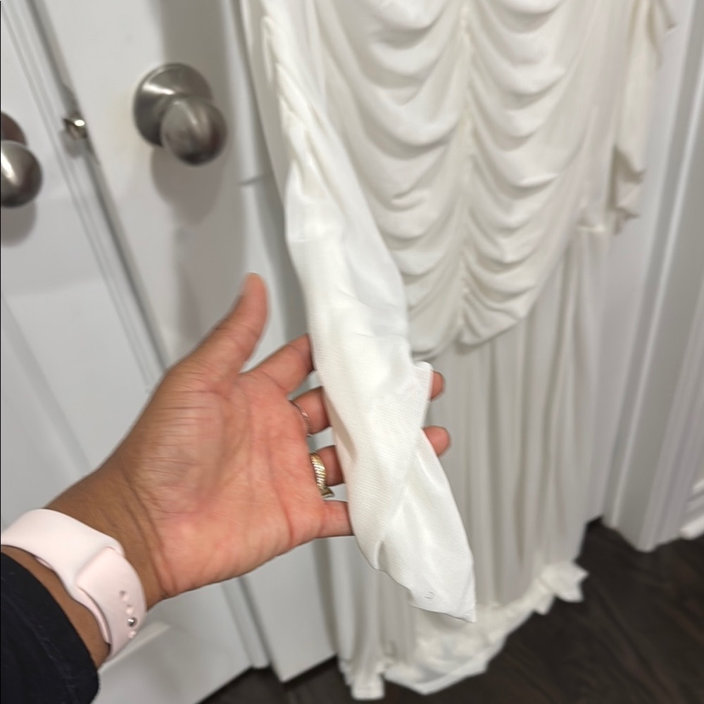 Fashion Nova White Ruched Bishop Sleeve Gown - Picture 4 of 6